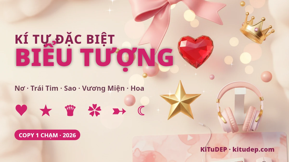 Kí tự đặc biệt biểu tượng nơ trái tim ngôi sao vương miện hoa copy nhanh 2026