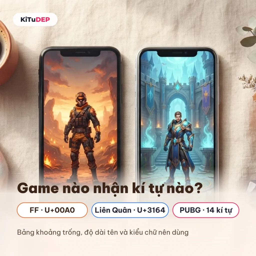 Bảng kí tự đặc biệt game: khoảng trống U+00A0 cho FF, U+3164 cho Liên Quân, PUBG Mobile 14 kí tự