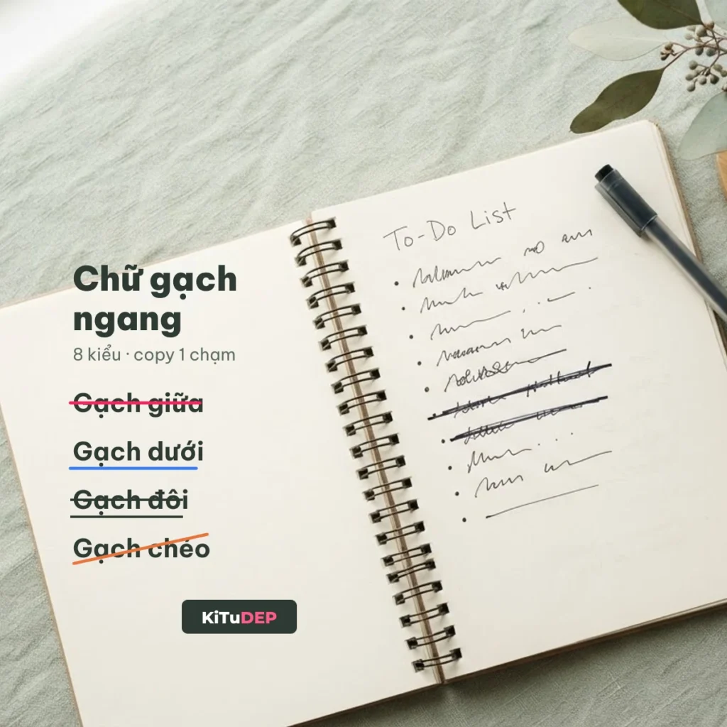 Chữ gạch ngang các kiểu gạch giữa, gạch dưới, gạch đôi và gạch chéo