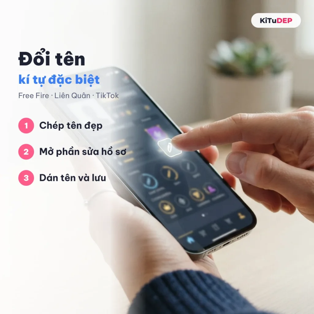 Đổi tên kí tự đặc biệt trên Free Fire, Liên Quân, TikTok trong 3 bước