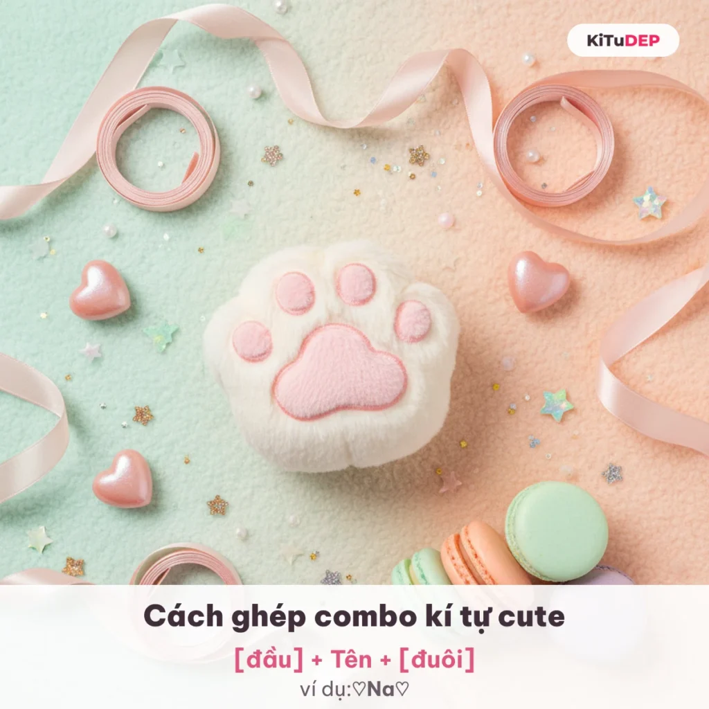 Cách ghép combo kí tự cute Hello Kitty: đầu + tên + đuôi