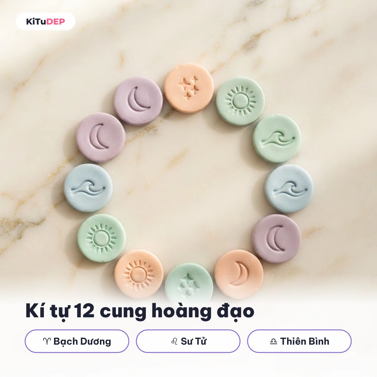 Kí tự 12 cung hoàng đạo ♈︎ Bạch Dương, ♌︎ Sư Tử, ♎︎ Thiên Bình