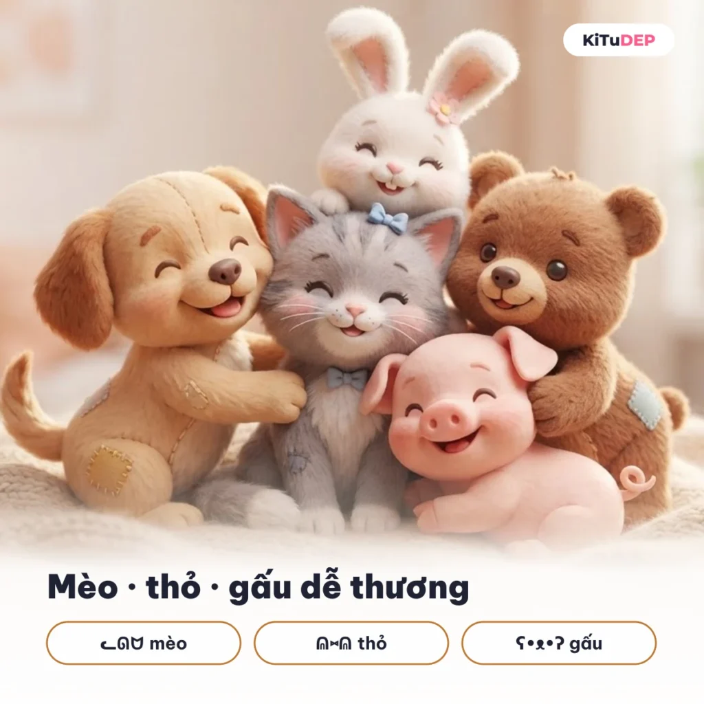 Kí tự cute con vật: mèo ᓚᘏᗢ, thỏ ᕱ⑅ᕱ, gấu ʕ•ᴥ•ʔ