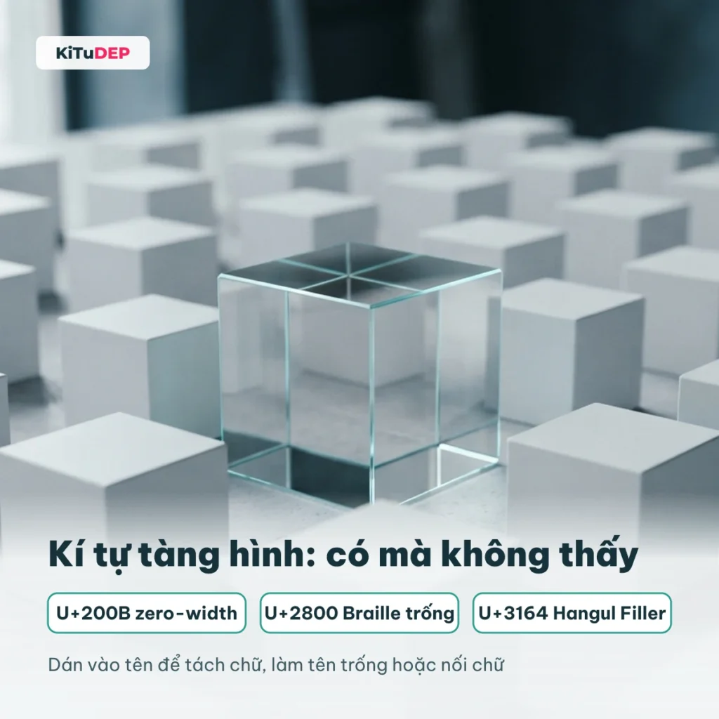 Kí tự khoảng trống tàng hình U+200B, U+2800, U+3164