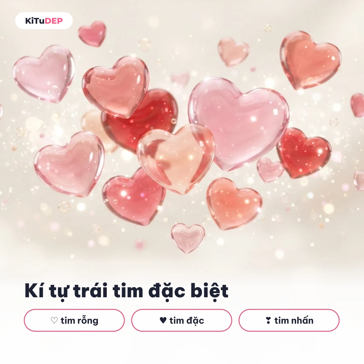 Kí tự trái tim đặc biệt ♡ tim rỗng, ♥ tim đặc, ❣ tim nhấn