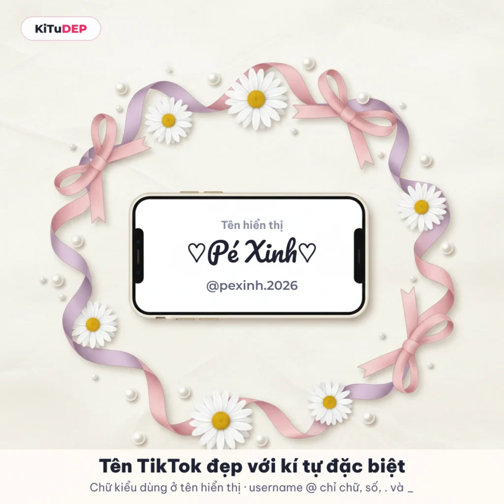Tên TikTok đẹp với kí tự đặc biệt: chữ kiểu ở tên hiển thị, username @ chỉ chữ và số