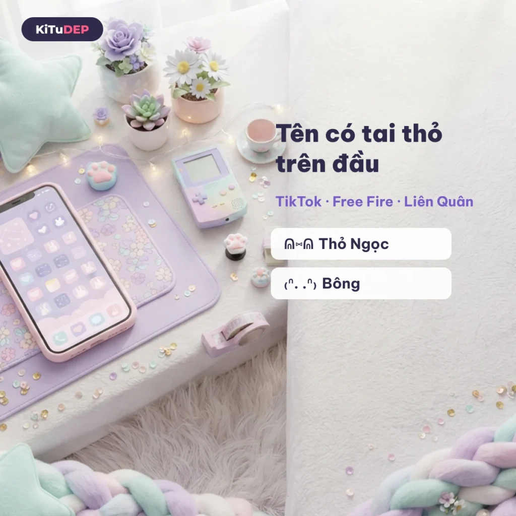 Tên có kí tự tai thỏ trên đầu cho TikTok, Free Fire, Liên Quân