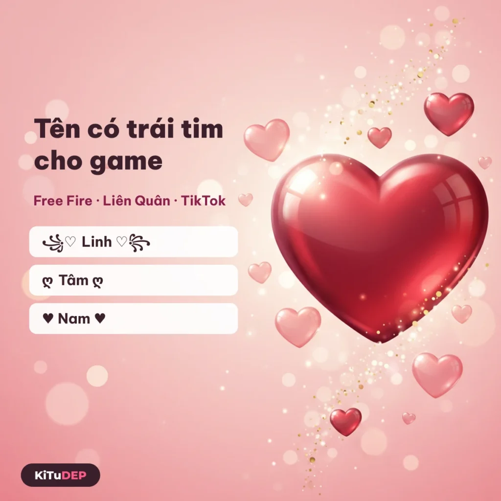 Tên game có kí tự trái tim cho Free Fire, Liên Quân, TikTok